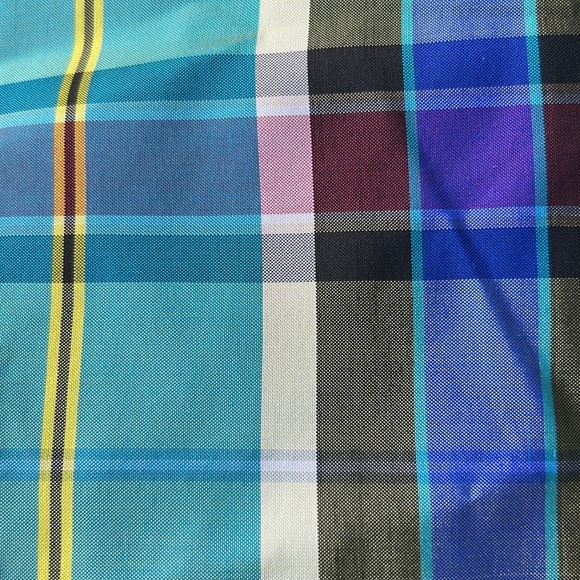 Marisa Baratelli Thai Silk Fitted Blouse Blue Plaid 3/4 Sleeve Excellent Size 6 - Picture 7 of 8